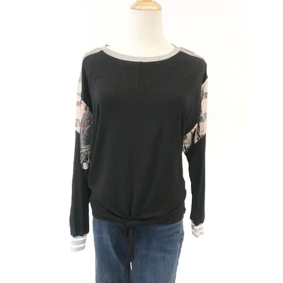 Anthropologie Tiny Pippa Black Tie Front Blouse Sheer Panels XS - Picture 2 of 9